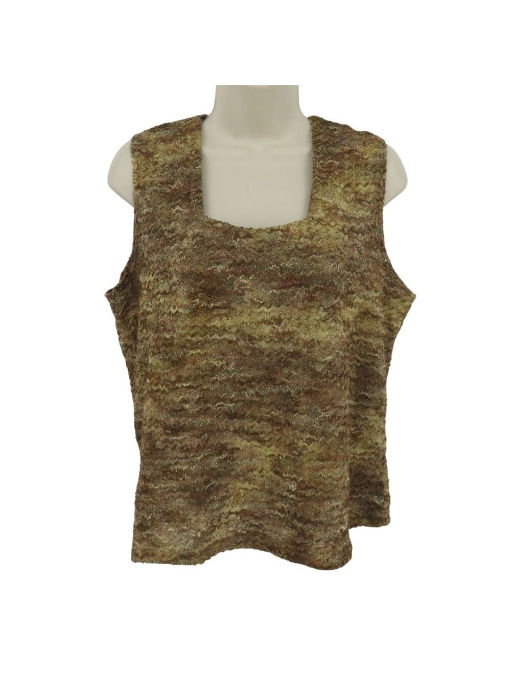 VTG Fashion Bug Women Extra Large XL Brown Tan Yellow Textured Square Neck Tank